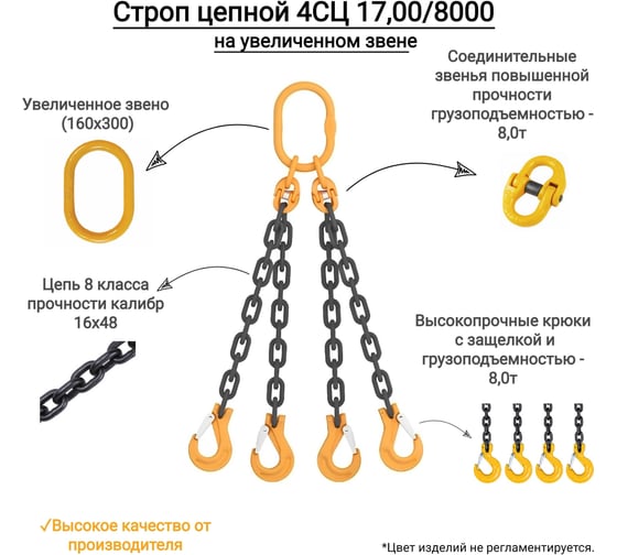 Цепной четырехветвевой строп КанТраст  на увеличенном звене (160x300) 4СЦ 17,0/8000 мм 4STSUVZ178000