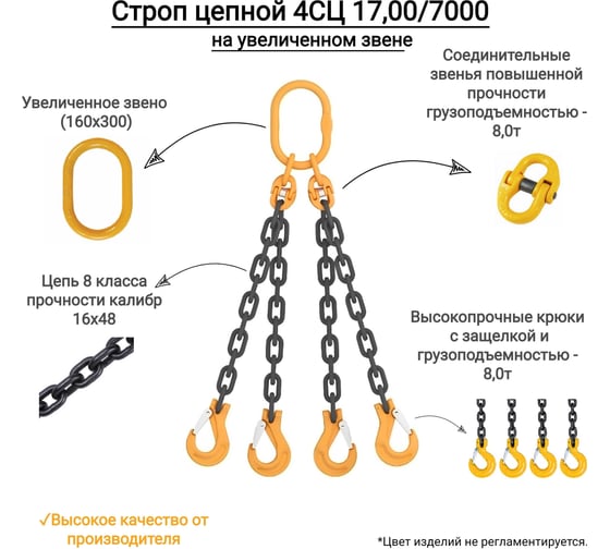 Цепной четырехветвевой строп КанТраст  на увеличенном звене (160x300) 4СЦ 17,0/7000 мм 4STSUVZ177000