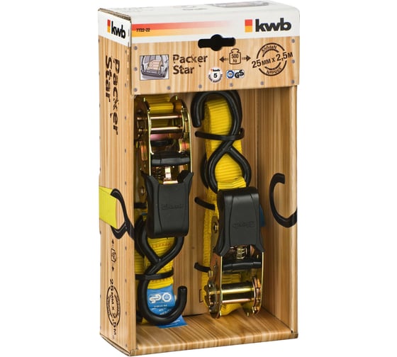 Стяжной ремень с двумя крючками, 2.5м, 2 шт. KWB 7722-22