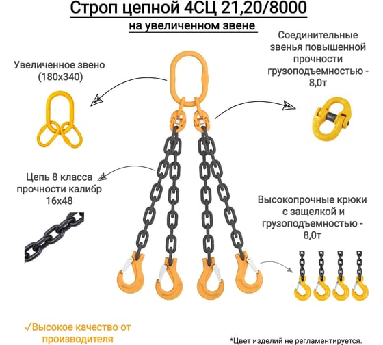 Цепной четырехветвевой строп КанТраст  на увеличенном звене (180x340) 4СЦ 21,2/8000 4STSUVZ2128000