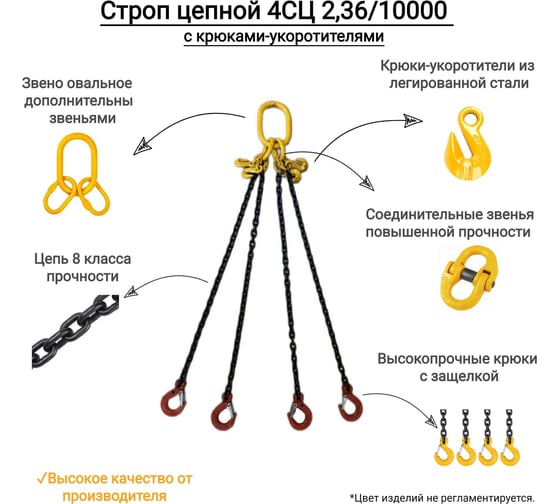 Цепной четырехветвевой строп КанТраст  4СЦ 2,36/10000 с крюками укоротителями 4STS23610000R