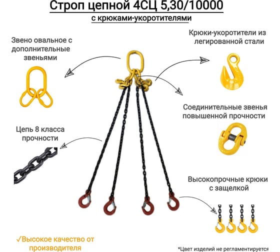 Цепной четырехветвевой строп КанТраст  4СЦ 5,3/10000 с крюками укоротителями 4STS53010000R