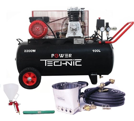 Штукатурная проф. мини-станция с компрессором 100 л POWER TECHNIC 220 в, 2,2 квт, до 60 кв.м/ч EK-1+PTS 100 25 1