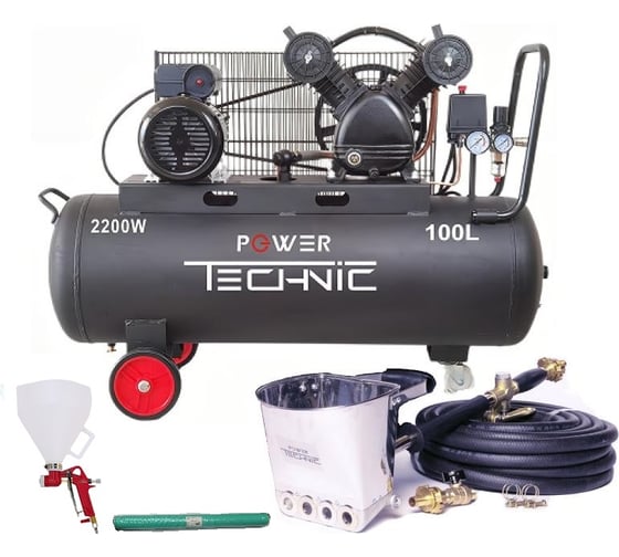 Штукатурная проф. мини-станция с компрессором 100 л POWER TECHNIC 220 в, 2,2 квт, до 50 кв.м./ч ЕК-1+PTS 100 15 1
