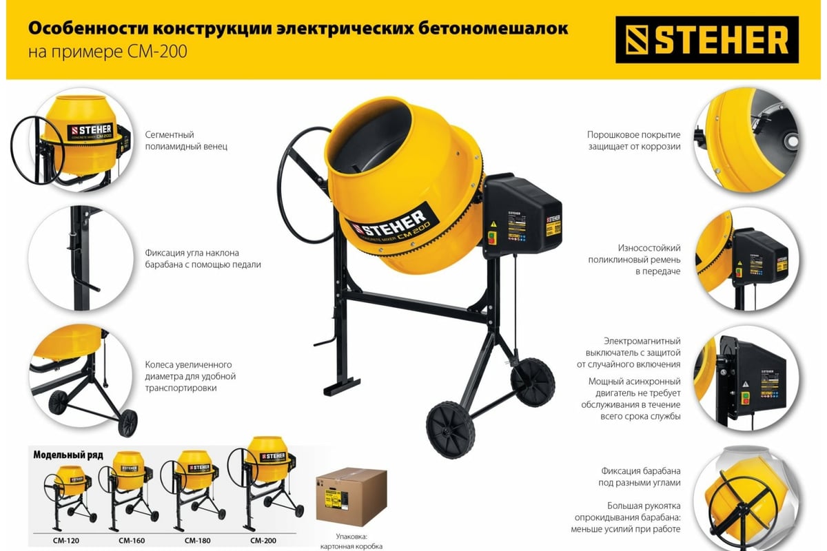 Бетономешалка STEHER 160 л CM-160