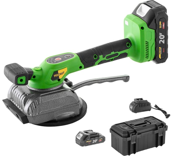 Виброприсоска аккумуляторная PROCRAFT 20 В, 15000 об/мин, 75 кг, 130 мм, АКБ+ЗУ, Кейс, PTM20
