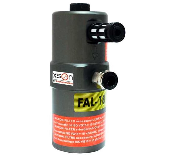 Пневматический поршневой вибратор XSON с открытым штоком, рабочее давление: 2...6 бар, частота: 1420…2250 Гц, сила вибрации: 60…205 H, потреб. воздуха: 20…60 л/мин, раб. темп: -10…+80 С, присоединение: G 1/8 -FAL-18 XSON-FAL-18 1