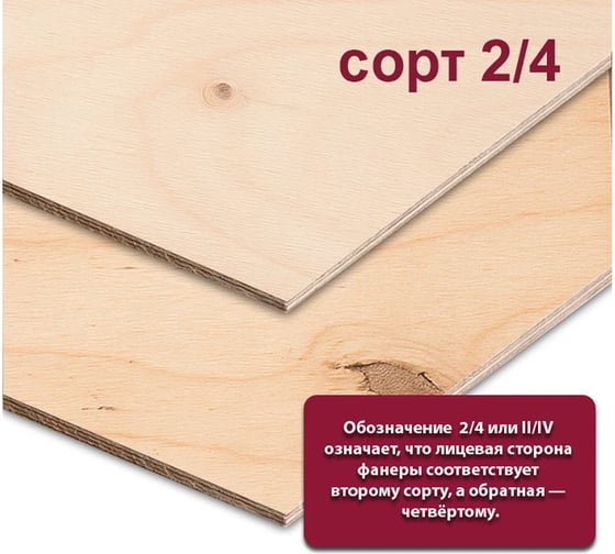 Фанера березовая MW ФСФ 4 мм, 1 лист 1220х2440 мм, сорт II/IV (Ш2) ФСФ-Б-ШК-2/4-4-1220-2440