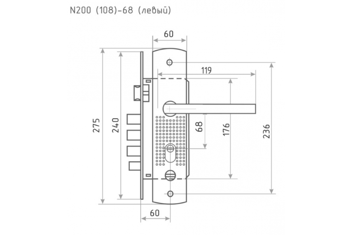 Врезной замок нора м n200 96 левый мат никель 15556