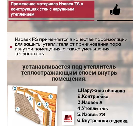 Теплоотражающая паро-гидроизоляция IZOVEK FS трехслойная 70 м2 4630012090407