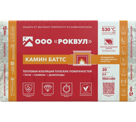 Теплоизоляция RWL КАМИН БАТТС 1000x600x30 ГП-223361