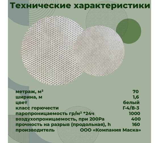 Ветро-влагозащитная плёнка повышенной прочности Компания Маска COVER SUPER A 70 м.кв. WHITE КСУА_70
