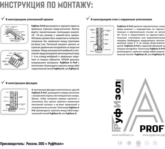 Паропроницаемая ветро-влагозащита РуфИзол A PROF FLEX 70 м.кв. РИА70П_ВИ