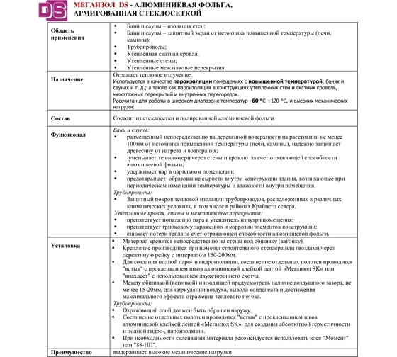 Отражающая пароизоляция Мегаизол DS (1х20 м, 20 кв.м) 3480329
