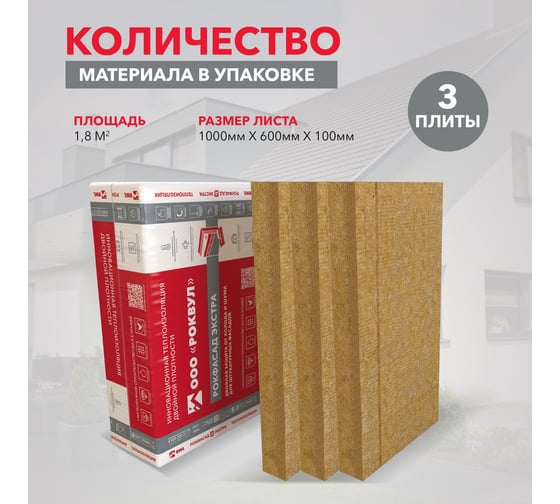 Теплоизоляционные плиты RWL РОКФАСАД Д ЭКСТРА 1000x600x100 мм ГП-338395