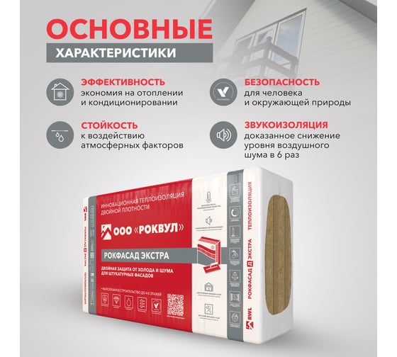 Теплоизоляционные плиты RWL РОКФАСАД Д ЭКСТРА 1000x600x100 мм ГП-338395