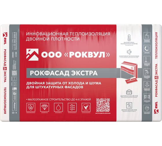 Теплоизоляционные плиты RWL РОКФАСАД Д ЭКСТРА 1000x600x100 мм ГП-338395