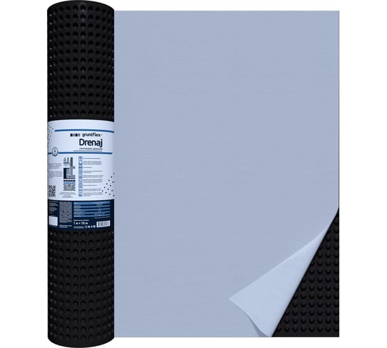 Профилированная мембрана с геотекстилем Gruntflex Drenaj 1х10 м, 10 кв.м GRUDR.1.10