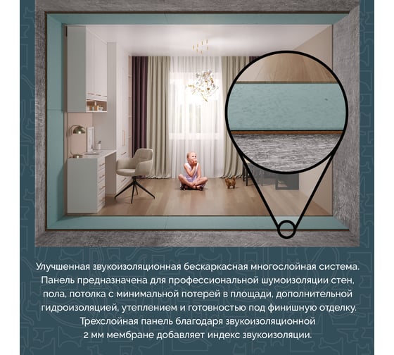 Звукоизоляционная панель Teplofom+ 2500-600 мм 24 ДВП short улучшенная