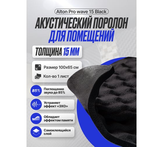 Шумоизоляция для помещений SGM акустический поролон Alton Pro wave 15 Black SGM.ALT.PRO.B.15.1