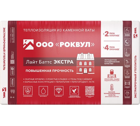 Утеплитель RWL РОКВУЛ ЛАЙТ БАТТС ЭКСТРА 1000x600x50 ГП-315200 1