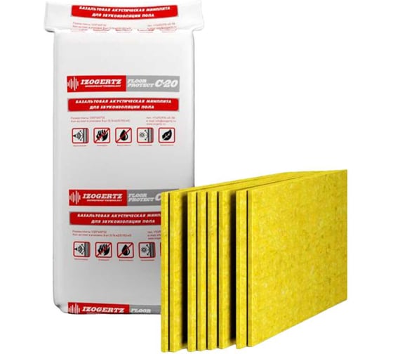 Шумопоглощающая минплита IZOGERTZ Floor Protect С-20 (1200x600x20мм) в уп. 8шт. 5,76 м2. пл.90±10 кг/м3 3117001037