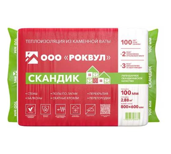 Утеплитель RWL РОКВУЛ ЛАЙТ БАТТС СКАНДИК 800X600X100 36пач/паллет RWL ГППАЛ-171943
