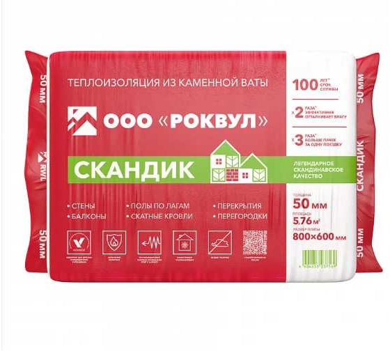 Утеплитель RWL РОКВУЛ ЛАЙТ БАТТС СКАНДИК 800X600X50 24пач/паллет RWL ГППАЛ-132919