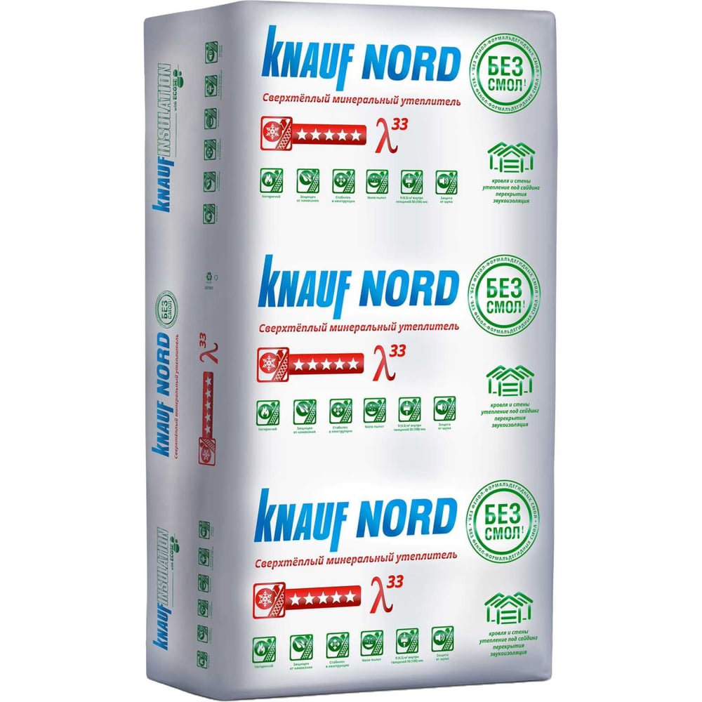 Утеплитель Knauf Insulation KNAUF NORD (50x600x1250 мм; 9 кв. м; 12 плит в  упаковке) 728445 - выгодная цена, отзывы, характеристики, фото - купить в  Москве и РФ