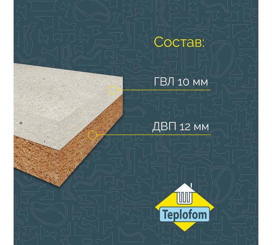 Звукоизоляционная панель Teplofom+ 1200х600х22 мм 22 с ГВЛ
