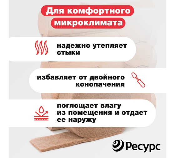 Межвенцовый утеплитель Экономный садовод джут, 150x8-10 мм, 20 м, 500 гр/кв.м КА-00001133