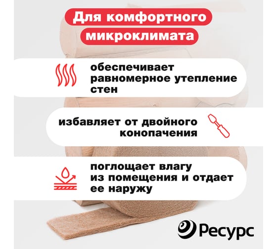 Межвенцовый утеплитель Экономный садовод лен, 150x4-5 мм, 20 м, 300 гр/кв.м КА-00001136