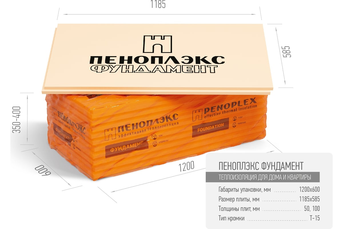 Экструдированный пенополистирол PENOPLEX Фундамент 50x585x1185 мм, упаковка  7 шт. TU0-0001956 - выгодная цена, отзывы, характеристики, фото - купить в  Москве и РФ