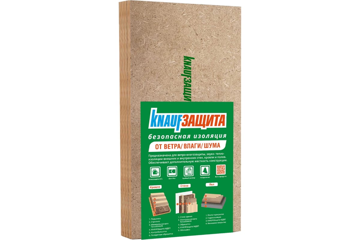 Мягкая древесноволокнистая плита (МДВП) Knauf Insulation кнауф защита,  22x600x1250 мм, 3 кв. м, 4 плиты 789379