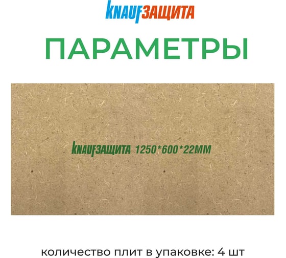 Мягкая древесноволокнистая плита (МДВП) Knauf Insulation кнауф защита, 22x600x1250 мм, 3 кв. м, 4 плиты 789379