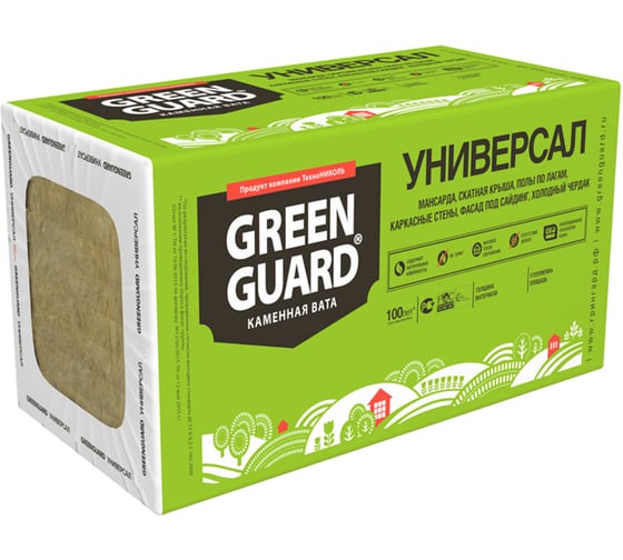 Каменная вата GreenGuard Универсал (4 шт; 1200х600х100 мм) ТЕХНОНИКОЛЬ тов-162107 1