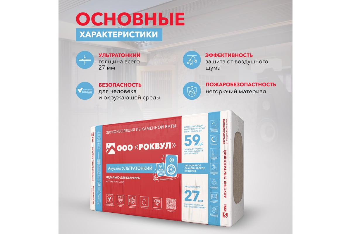 Звукопоглощающая плита RWL АКУСТИК БАТТС Ультратонкий 27 мм 236227 ...