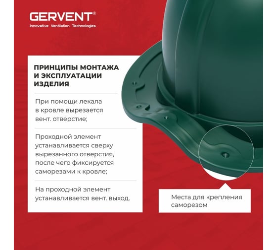 Проходной элемент для металлочерепицы Gervent Monterey зеленый ПЭМ/зел