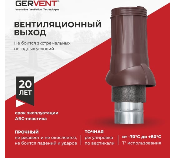 Вентиляционный изолированный выход для внутренней вентиляции Gervent коричневый ВВ/кор