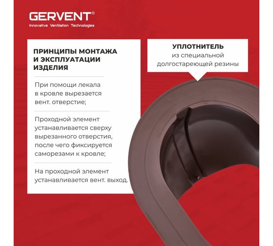 Проходной элемент для фальцевой и готовой кровли из битумной черепицы Gervent коричневый ПЭБ/кор