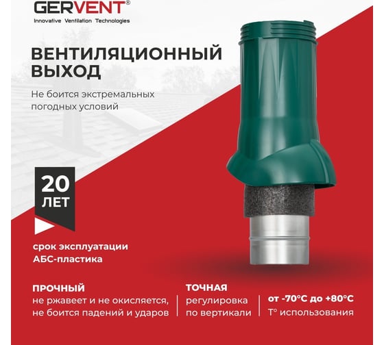 Вентиляционный выход Gervent d125/160, зеленый ВВ/зел