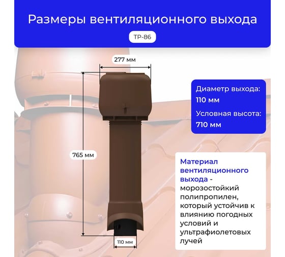 Вентиляционный комплект Татполимер TP-86.110/160 с утеплителем, для профлиста C-21, TP-87/C, коричневый 56760
