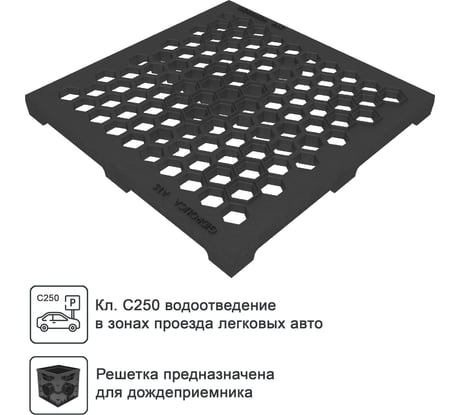 Чугунная решетка для дождеприемника Gidrolica Point соты 30x30x30 см 205/3