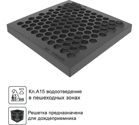Пластиковая решетка для дождеприемника Gidrolica Point соты 30x30x30 см 208/2