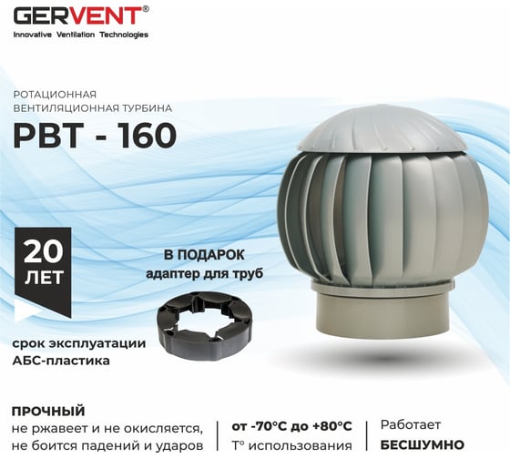 Нанодефлектор Gervent 160 мм с переходником на трубу НД+пере/сереб