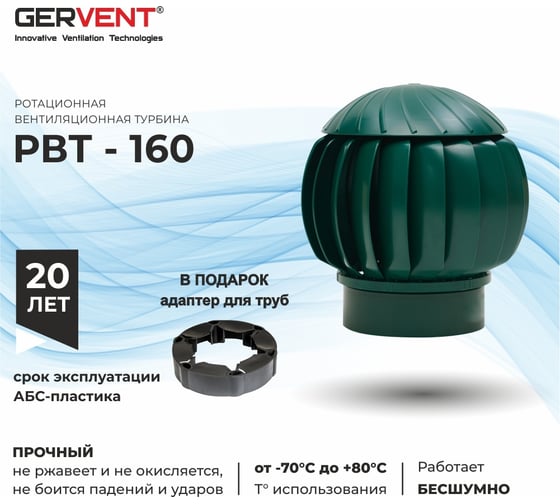 Нанодефлектор Gervent 160 мм с переходником на трубу НД+пере/зел