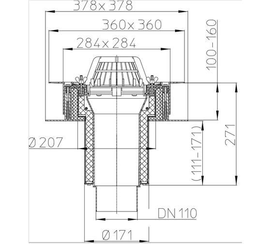 Кровельная воронка HL для профнастила, DN 100 63/1