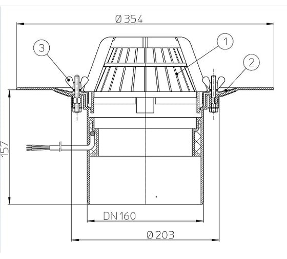 Кровельная воронка HL с электроподогревом DN 160 HL 62.1/5