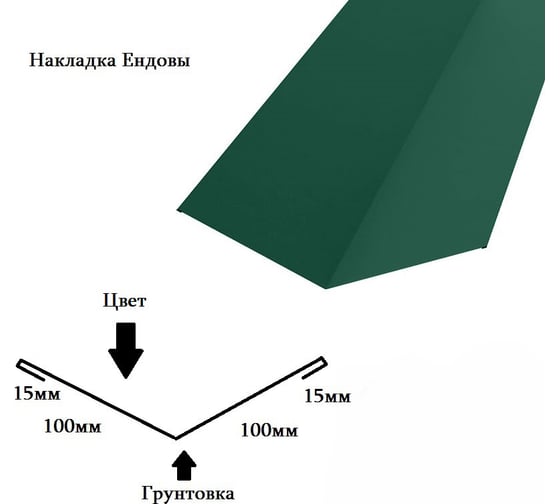 Накладка Ендовы РОКПРЕСТИЖ 100х100х2000 мм, RAL 6005 Зеленый, 0.4 мм РОКП121