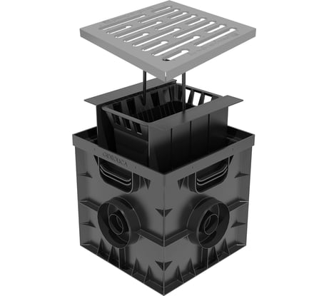 Дождеприемник Gidrolica 300х300 мм, в сборе со стальной оцинкованной решеткой под трубу Ø 110 мм, 2300